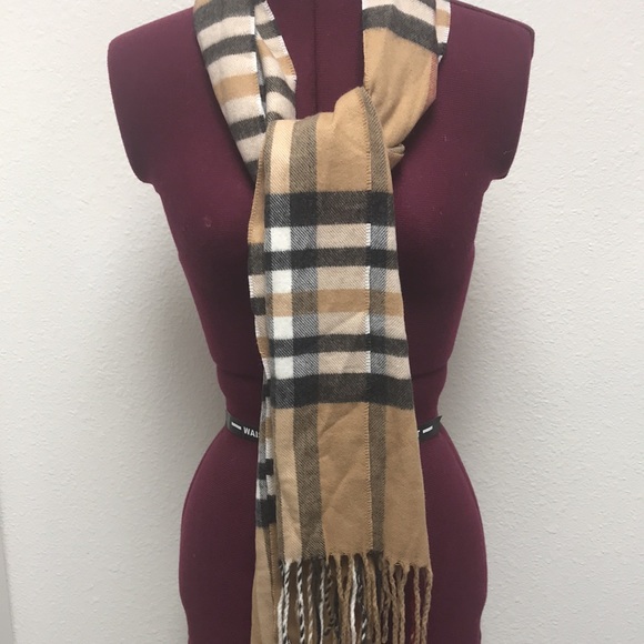 JF J Ferrar Camel Plaid NWT Women’s Acrylic 64 inch Burberry Pattern Scarf - Picture 1 of 8